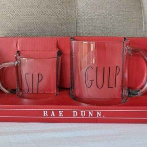 Rae Dunn Sip and Gulp Glass Mugs (Small and Large Mug Set of 2) Gift Ideas